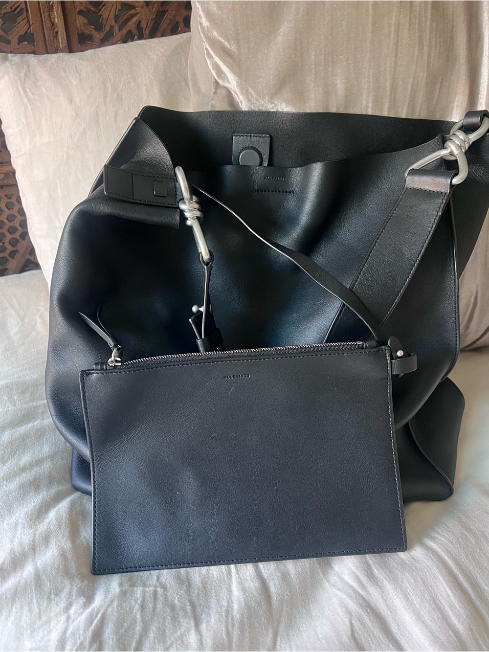 All Saints Captain Leather North South Tote Bag - Picture 8 of 11